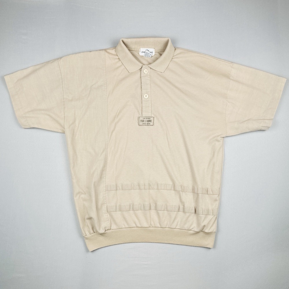 Vintage 80s Jean Michaud Pour L'Homme Polo Shirt Paneled Tan Size Large